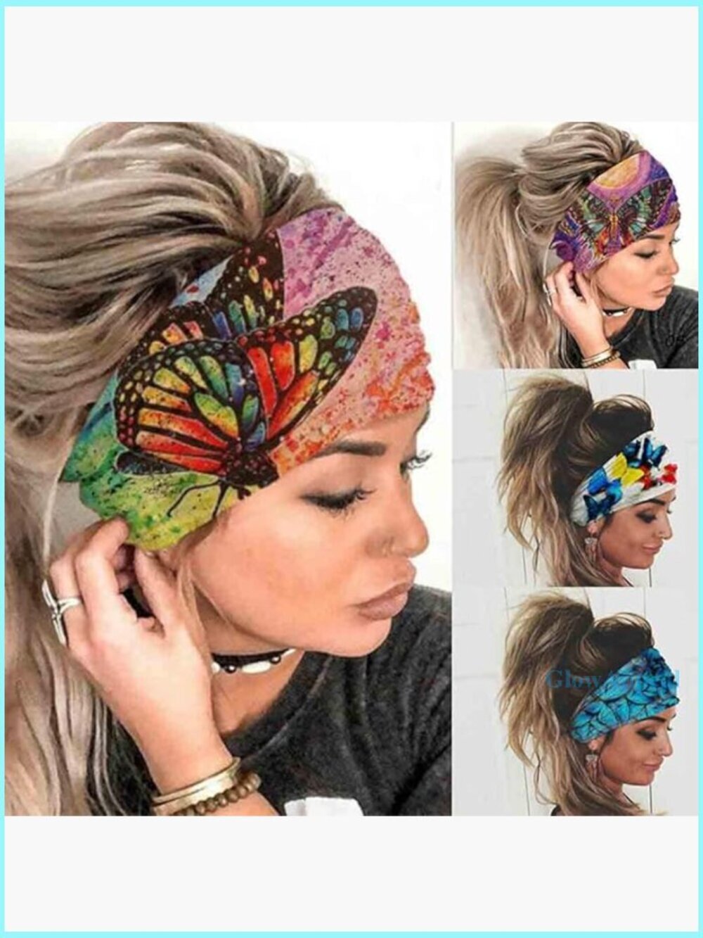 Wide Boho Headbands Set of 4 Stretch Button Hair Wrap for Yoga Running